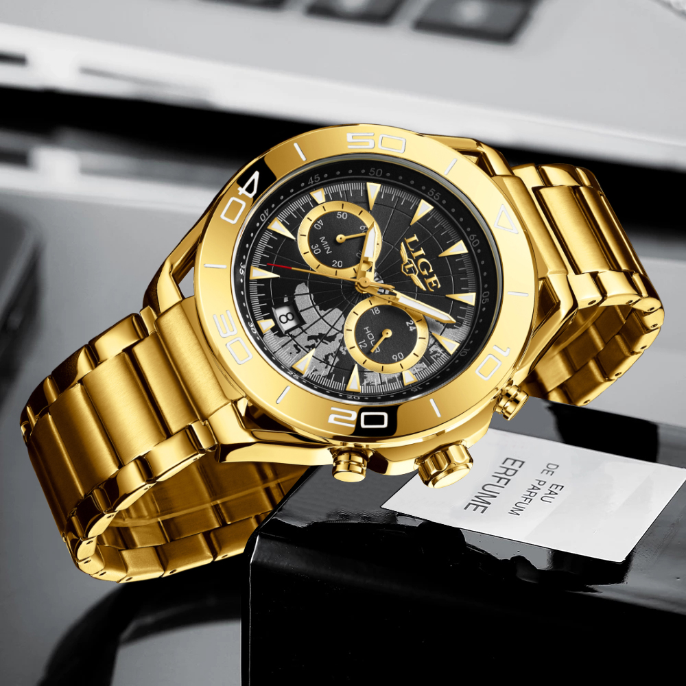 LIGE Men's quartz Watch personalized hollow case design Stainless steel strap Men's business waterproof watch Multi-function sports watch ho