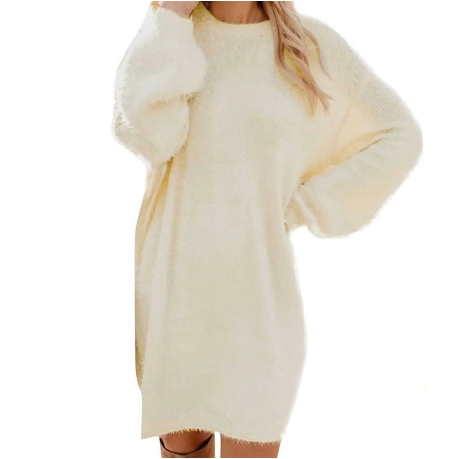 Women Winter Sweater Knit Crewneck Warm Long Sleeve Casual Sweatshirts Dress 240809