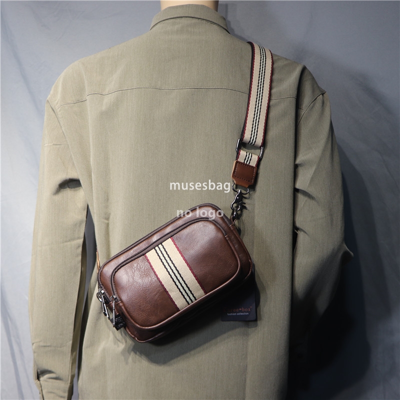 Korean version of the new fashion striped men's shoulder bag casual hip hop weave flower crossbody sports bag