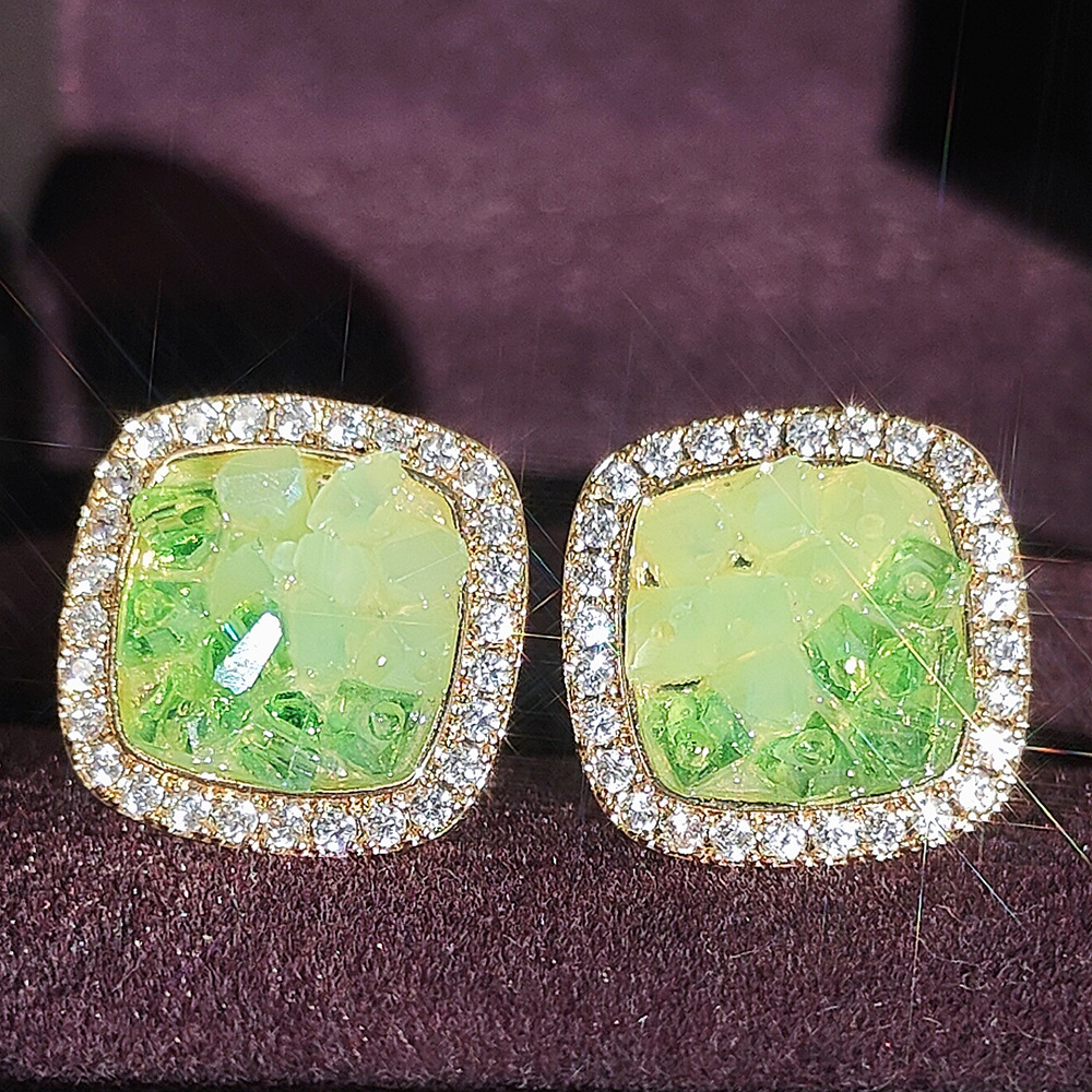 Sterg Sier Green Crystal Stud Earrings for Women, 2024 Fashion Jewelry Gift