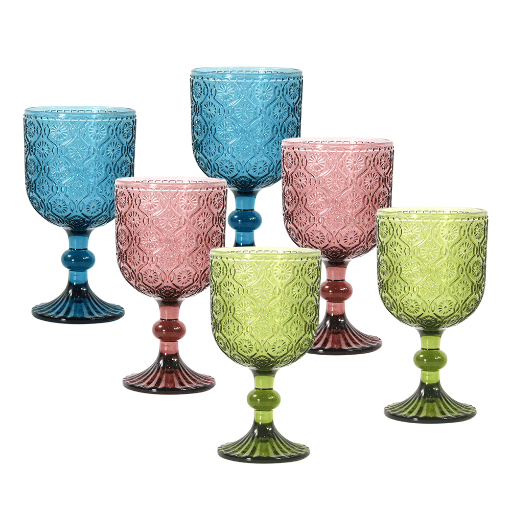 Wholesale 240ml wine glasses 12oz Vintage Pattern European embossed stained lamp thick goblets for Party Wedding Haitang Flower Style