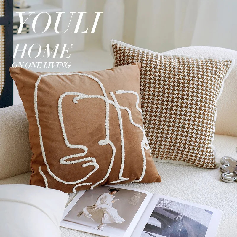 Bed brown cream retro Nordic retro throw pillow living room sofa throw pillow cover bedside Cushion Cover 240807