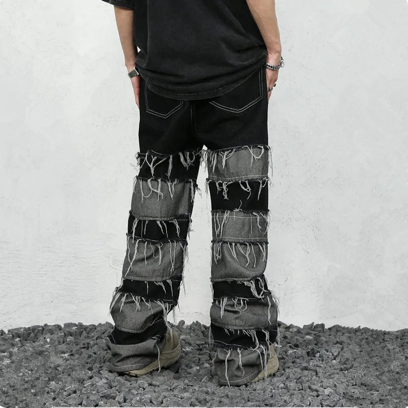 Ropa Grunge Y2K streetwear bag stacking jeans mens clothing patch work straight loose pants Pantalones Hombre 240809