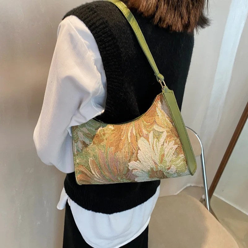 Womens Underwear Bag Autumn 2023 Trend Oil Painting Shoulder Cute Simple Handbag and Wallet Travel Small 240808
