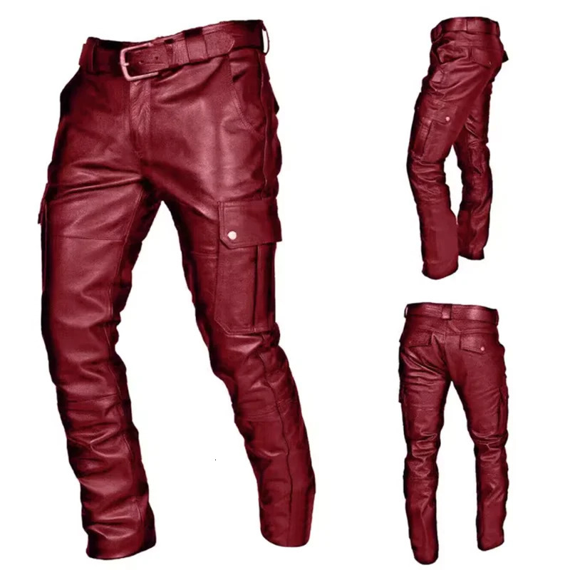 Mens Leather Pants BlackRedBrown Fashionable Dance Party Casual Trouser Large Size 5XL 240808
