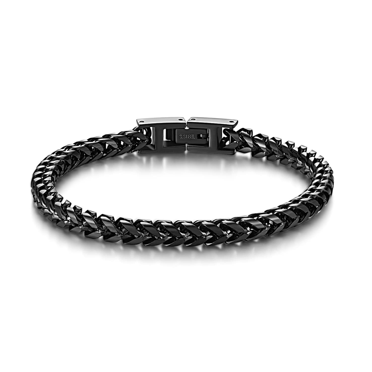 Stainless steel hip-hop men's Cuban bracelet, fashionable and simple folding buckle, Franco bracelet bracelet, wristband