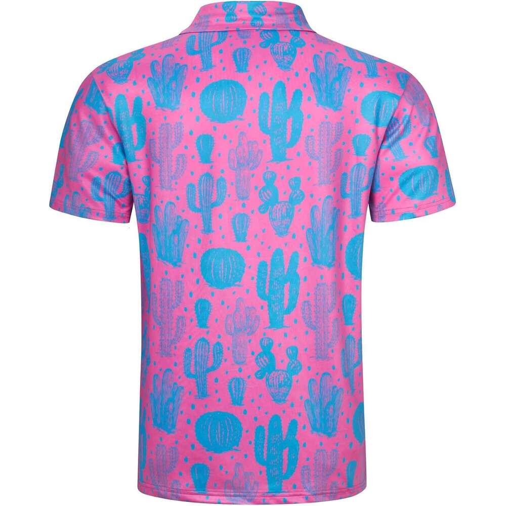 Fashion Mens Polo shirt Mens Polo Shirts Dry Fit Pink Cactus 3D Print Moisture Wicking Funny Golf Shirt Polos shirts tshirt Casual tops summer clothes