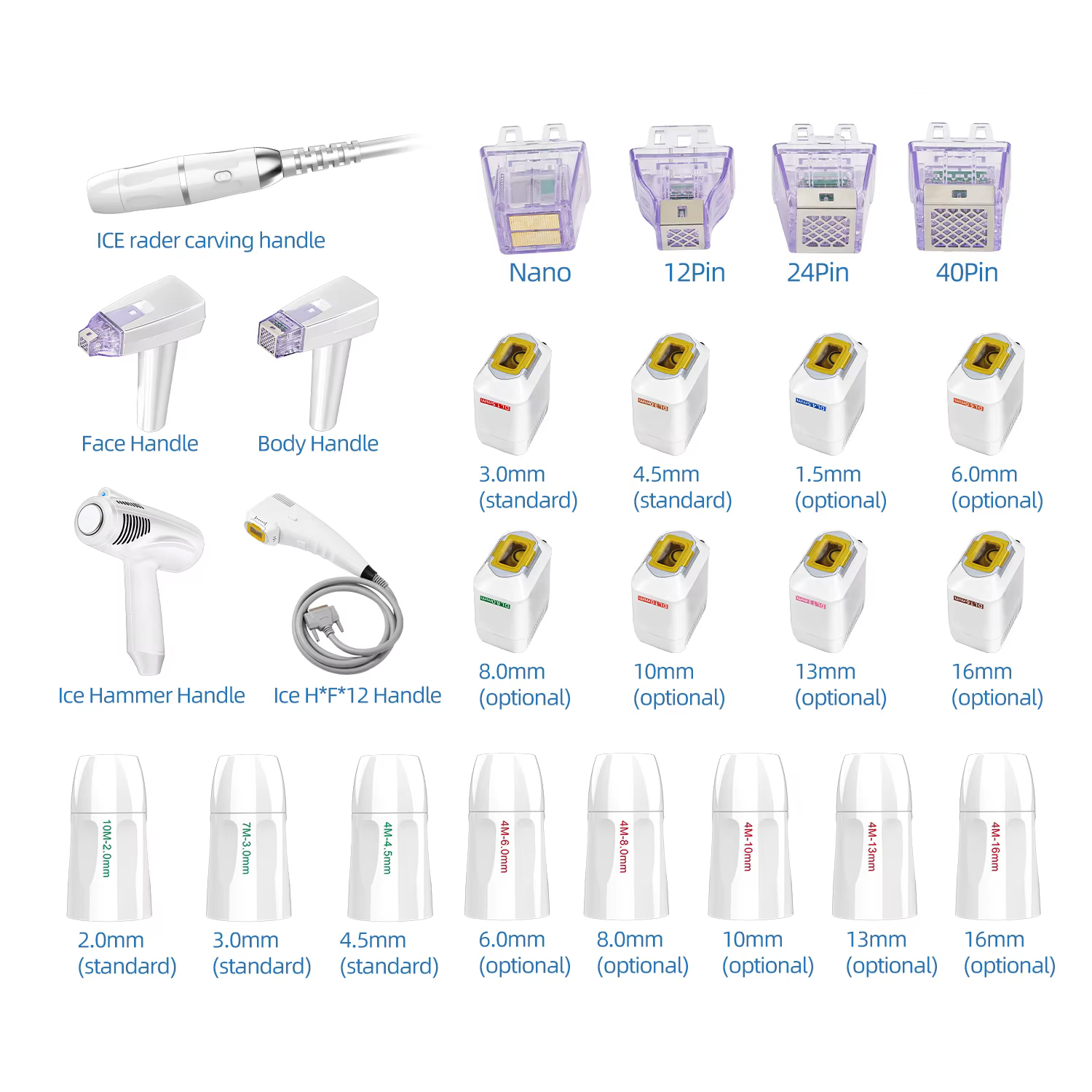 Newest 4 in 1 Ice HIFU Radar V-max Skin Tightening Face Contouring Single Point Multi-row 12 Lines Skin Rejuvenation Slimming RF Microneedle + Ice Ham