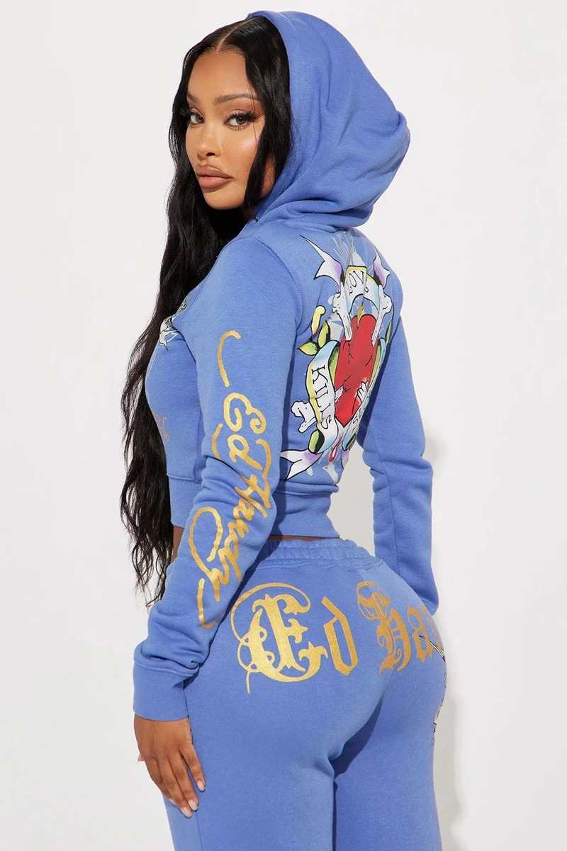 STYLISH LADY Cartoon Letter Printed 2 Piece Set Women Long Sleeve Hooded Jacket and Drawstring Pant Suits Fitness Tracksuit 240808