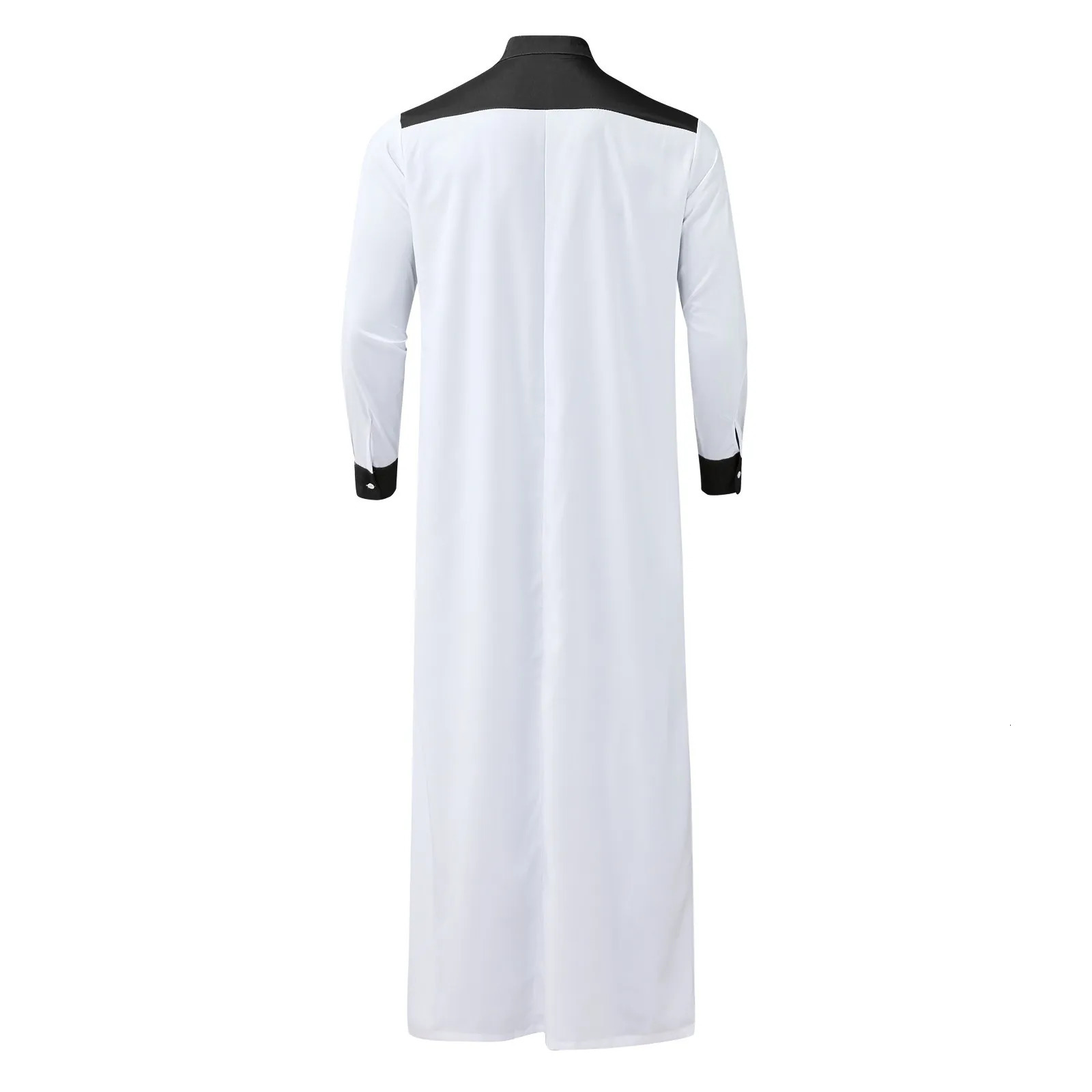 Traditional Muslim Clothing Contrast Color Dress Middle East Juba Thobe Mens Robe wLong Sleeve Mandarin Collar 240808