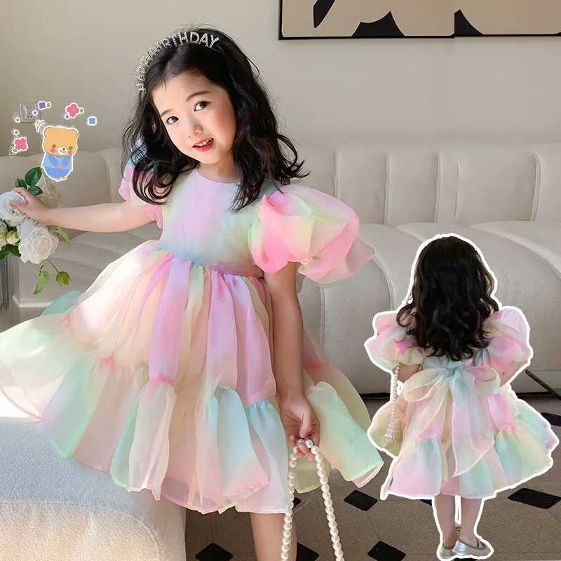 Summer Fantasy Girl Dress Baby Fluffy Sleeve Princess Dress Childrens Birthday Dress Rainbow Fluffy Dress W250111