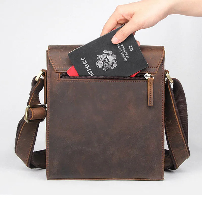 Retro flip crazy horse leather messenger bag mens genuine cross body highquality travel handbag mobile phone 240808