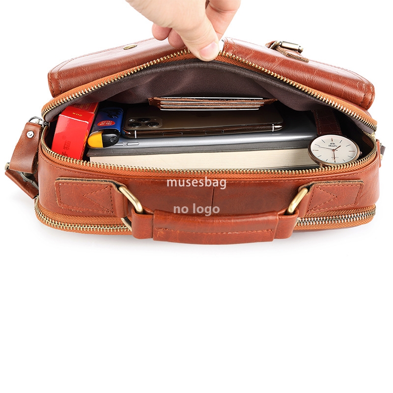 Leather men's large capacity crossbody bag briefcase Multi-functional single shoulder crossbody hand bag head layer cowhide