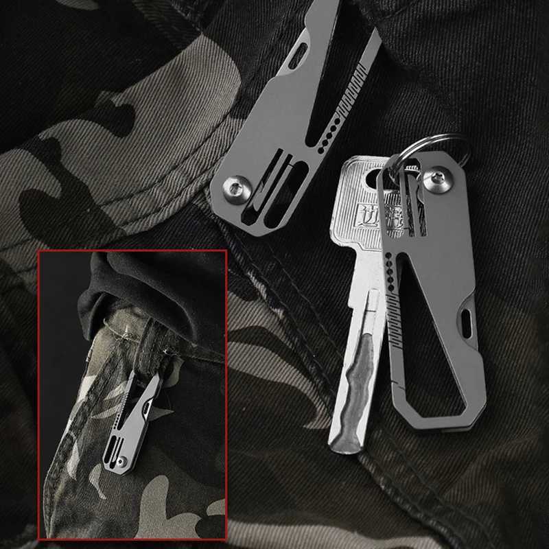 High quality titanium alloy multifunctional mens keychain with foldable small knife cart keychain outdoor EDC small tool W240808