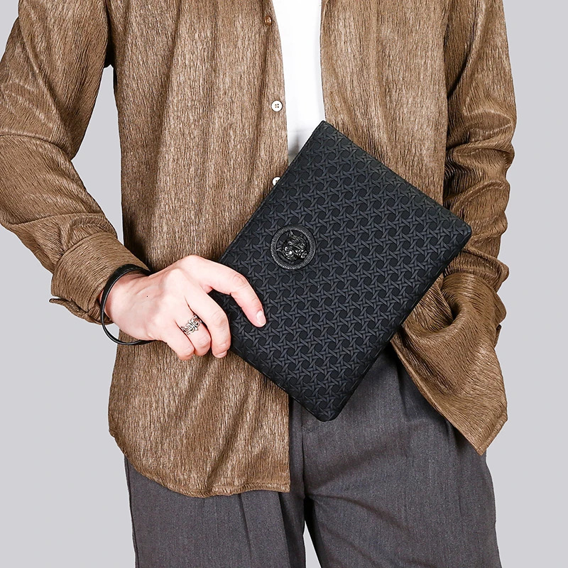Knitted leather mens business wallet handbag card bag sacoche homme bolso de mano hombre club clutch My order 240808