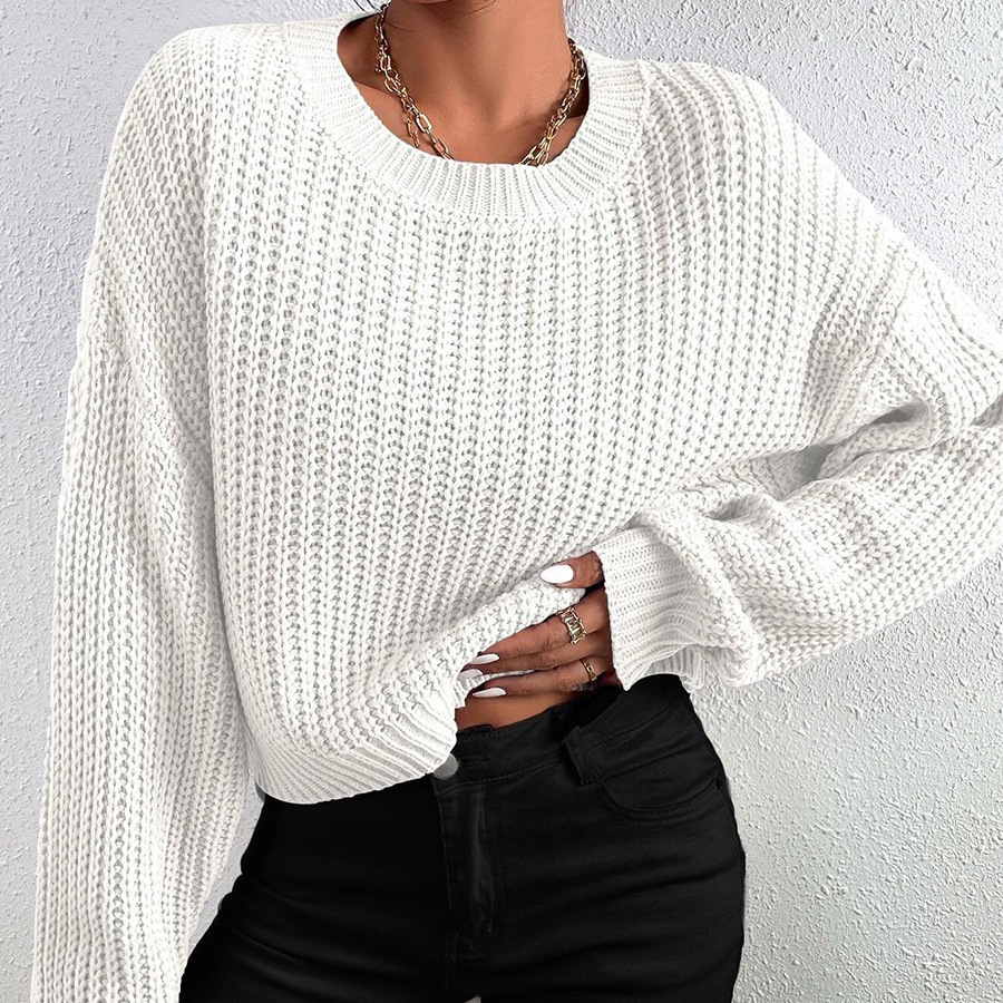 Autumn/Winter New Women's Loose Short Hoodie Round Neck Long Sleeve Knitted Sweater dongdumaoyi