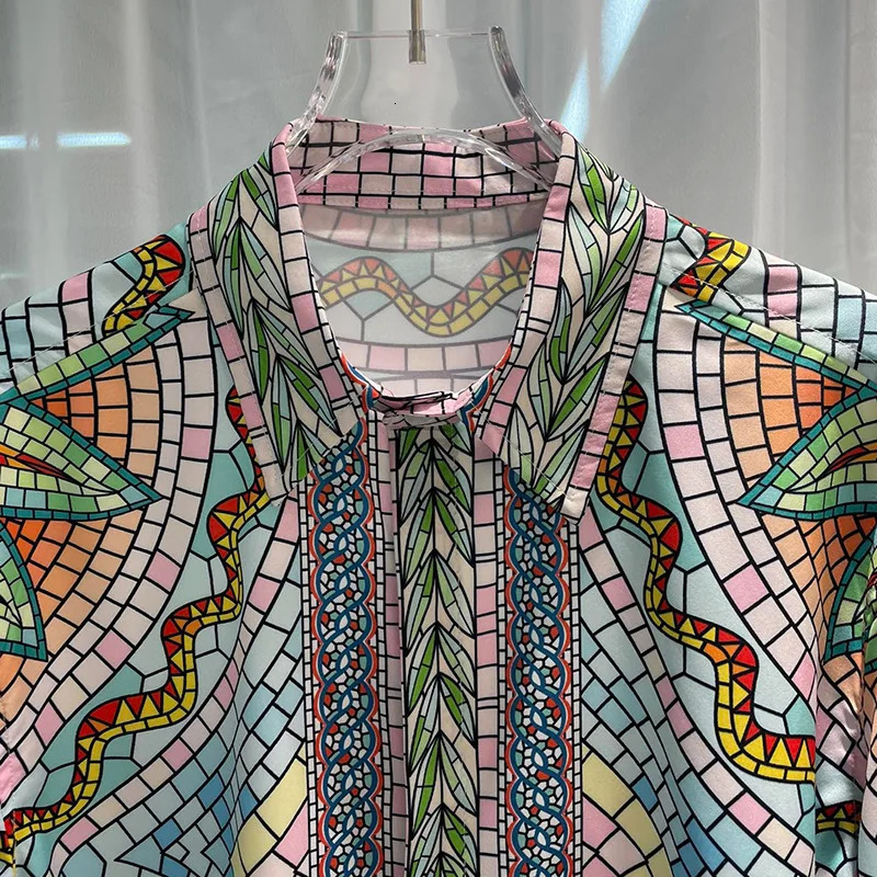 mens loose summer floral print shirt Hawaii vacation clothing mens beach profile printed long sleeved shirt240808