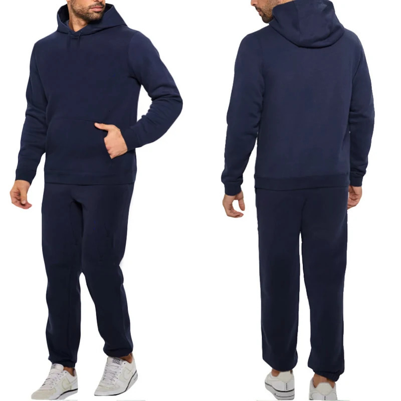 Classic Mens Solid Color Tracksuit Hooded Sweatshirts and Jogger Pants High Quality Male Daily Casual Sports Hoodie Jogging Suit 240808