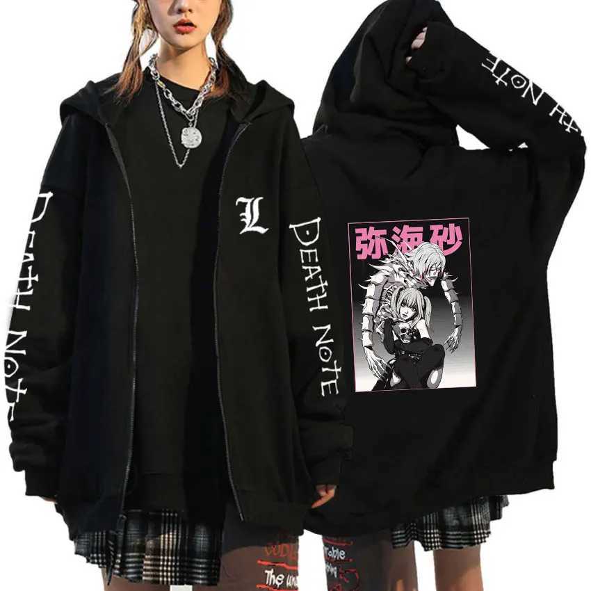 Oversized Hoodie Death Note Zip Up Hoodie Moletom Feminino Casual Streetwear Sweatshirts Vetement Homme Anime Tops JacketsL240807