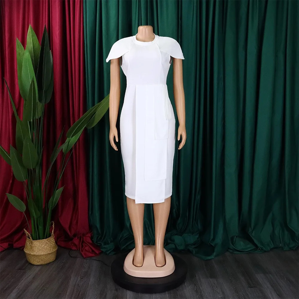 Elegant Office Dresses Woman Professional Stylish O Neck Short Sleeve Solid Sheath Package Hips Mid Calf Formal Business Dress 240809