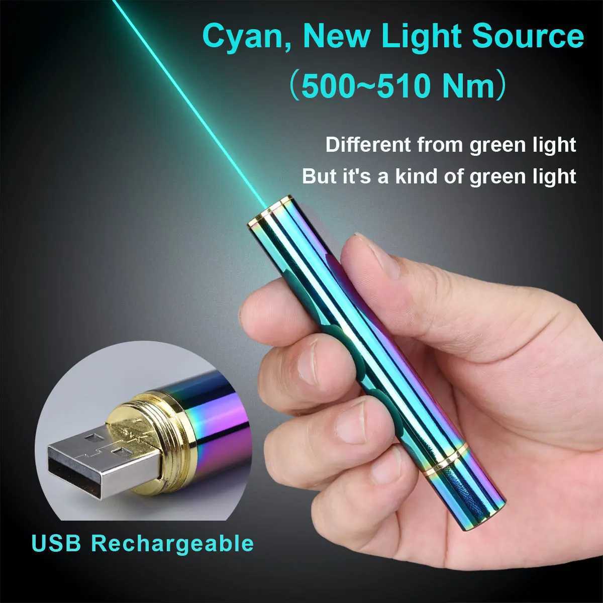 Aenfor500-510nm Cyan Laser Pointer 532nm Green laser pen 650nm Red Laser Built-in USB Rechargeable Beam Pointer PenM240809