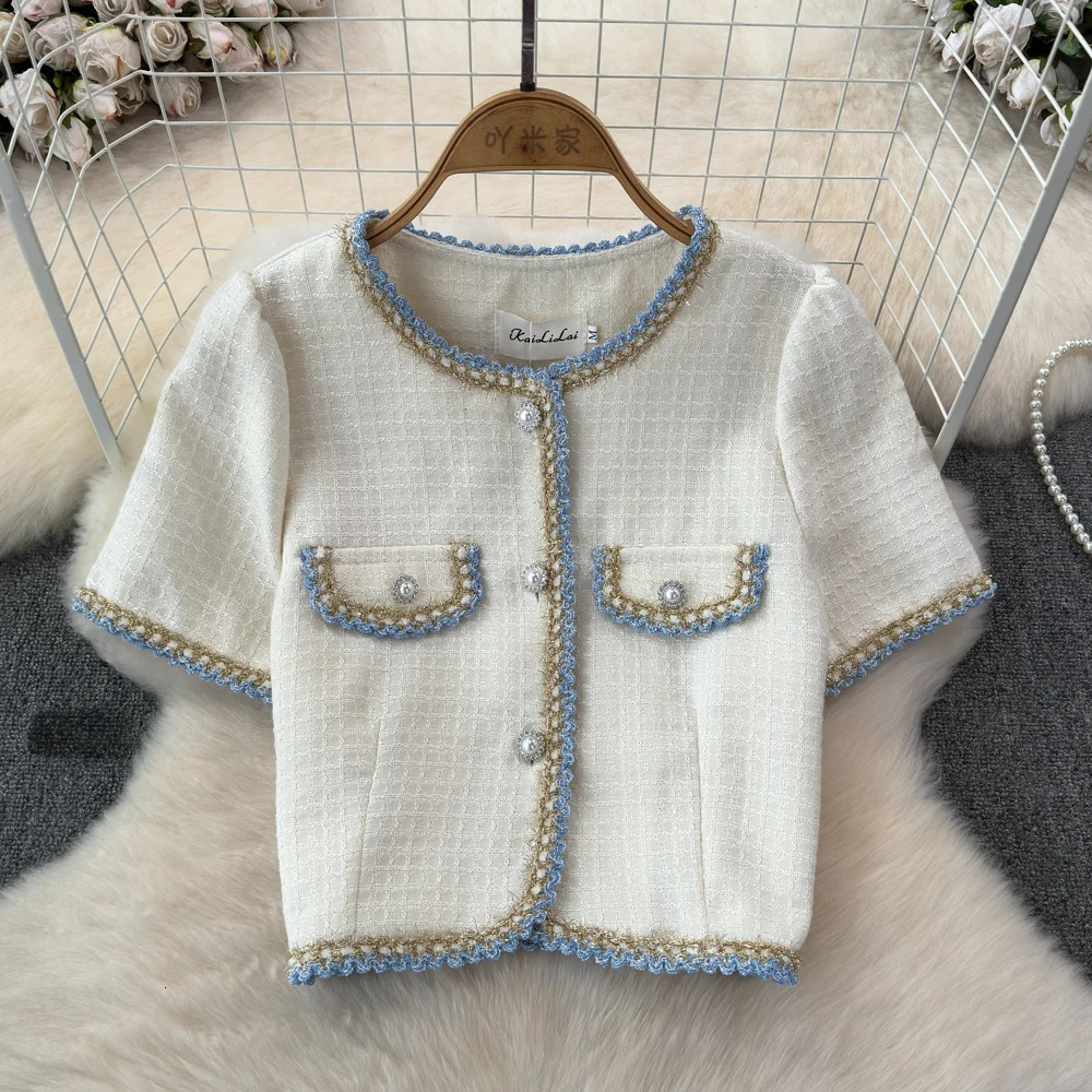 Chics Summer Unique Short Sleeve Coat Top Tweed Short Jacket For Women Summer Women Sleeveless Tweed Vest 240812
