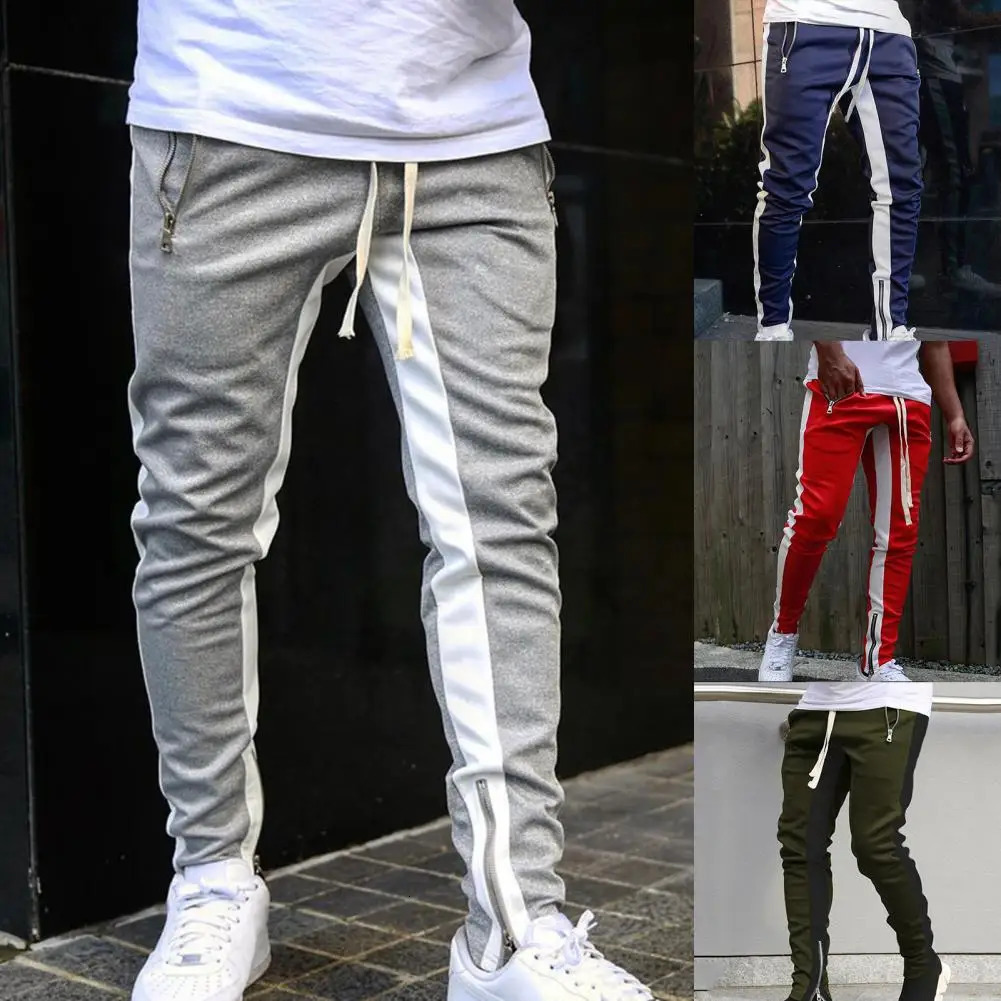 Casual Men Sweatpants Contrast Colors Elastic Waist Male Pants Drawstring Breathable Autumn Trousers for Jogging 240809 - view 6