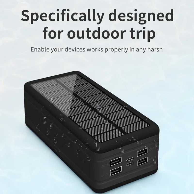 100000mAh Solar Power Bank Ultra-Large Capacity Mobile Power Portable With Lanyard Compass External Battery Outdoor PowerbankCL240808