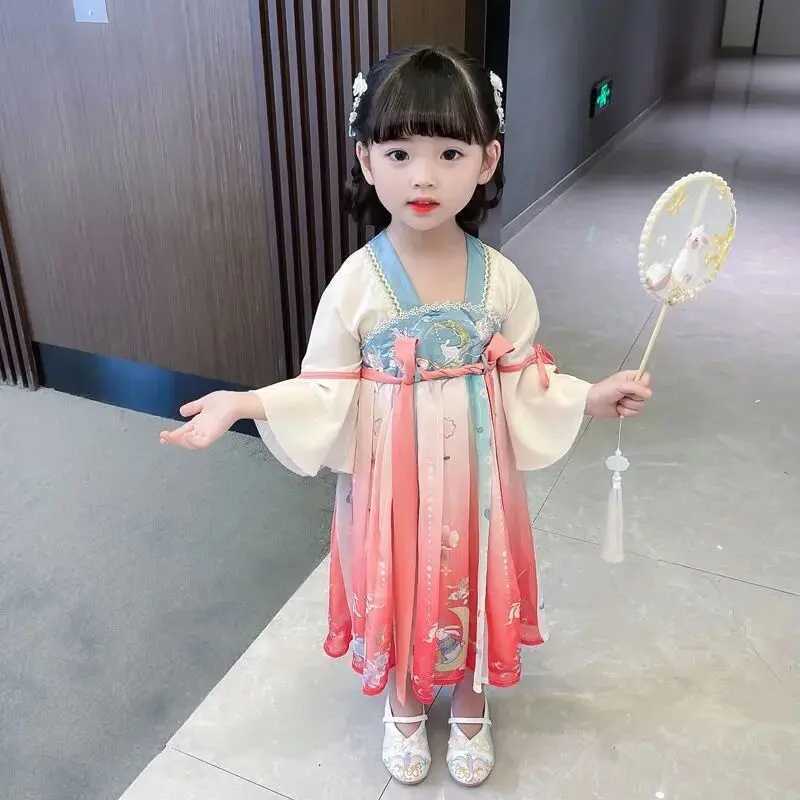 Girls Hanfu Spring and Autumn Clothes 2023 New Tang Suit Chinese Childrens Ancient Clothes Girls Baby DressY240809
