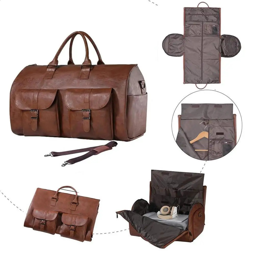 Garment Bag For Travel Convertible Carry On Duffel Men Waterproof PU Large Weekender 2 In 1 Suit Dress 240809