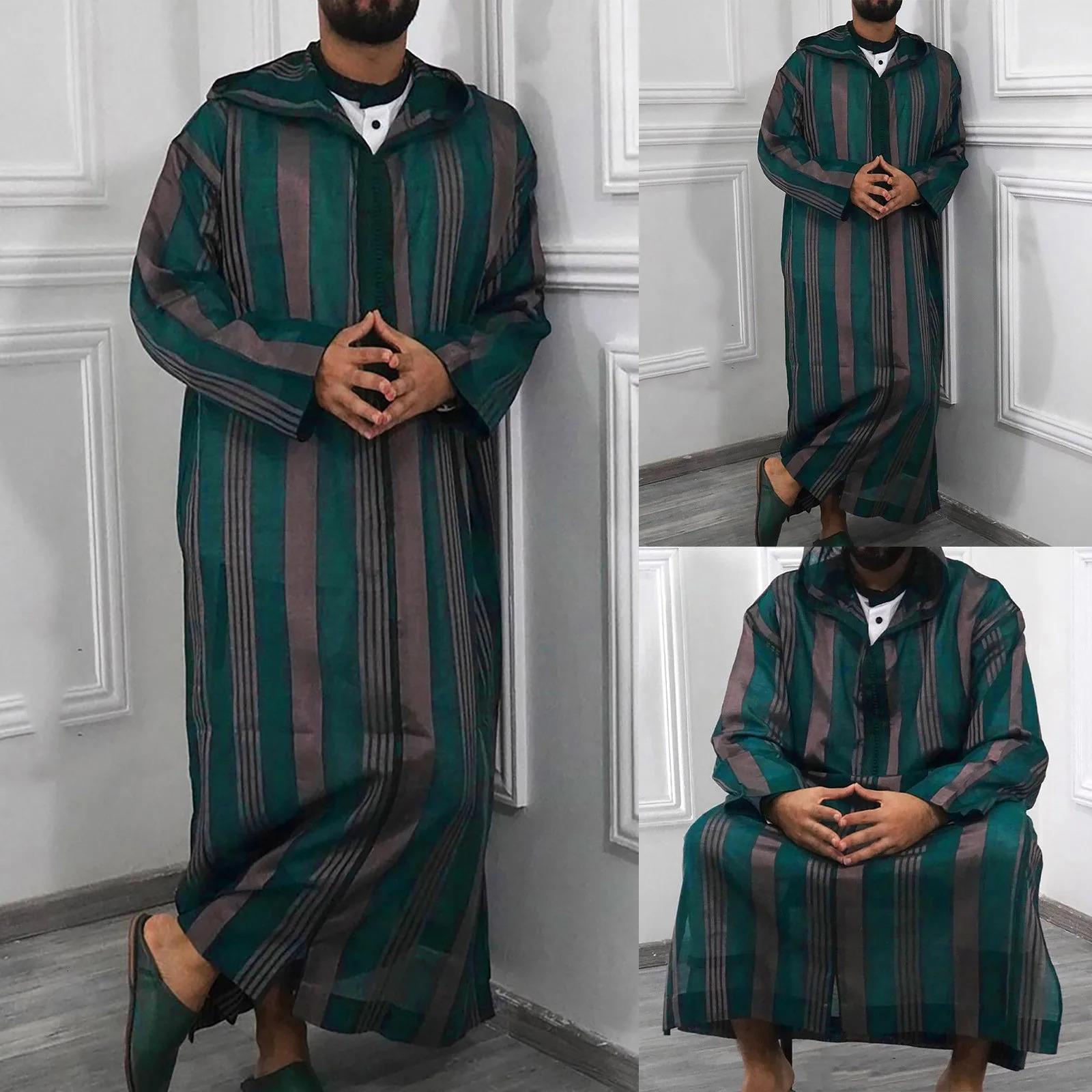 Muslim Islamic clothing Kaftan print Jalabiya Abaya skirt ral mens Saudi Arabia long sleeved Ramadan East robe240808