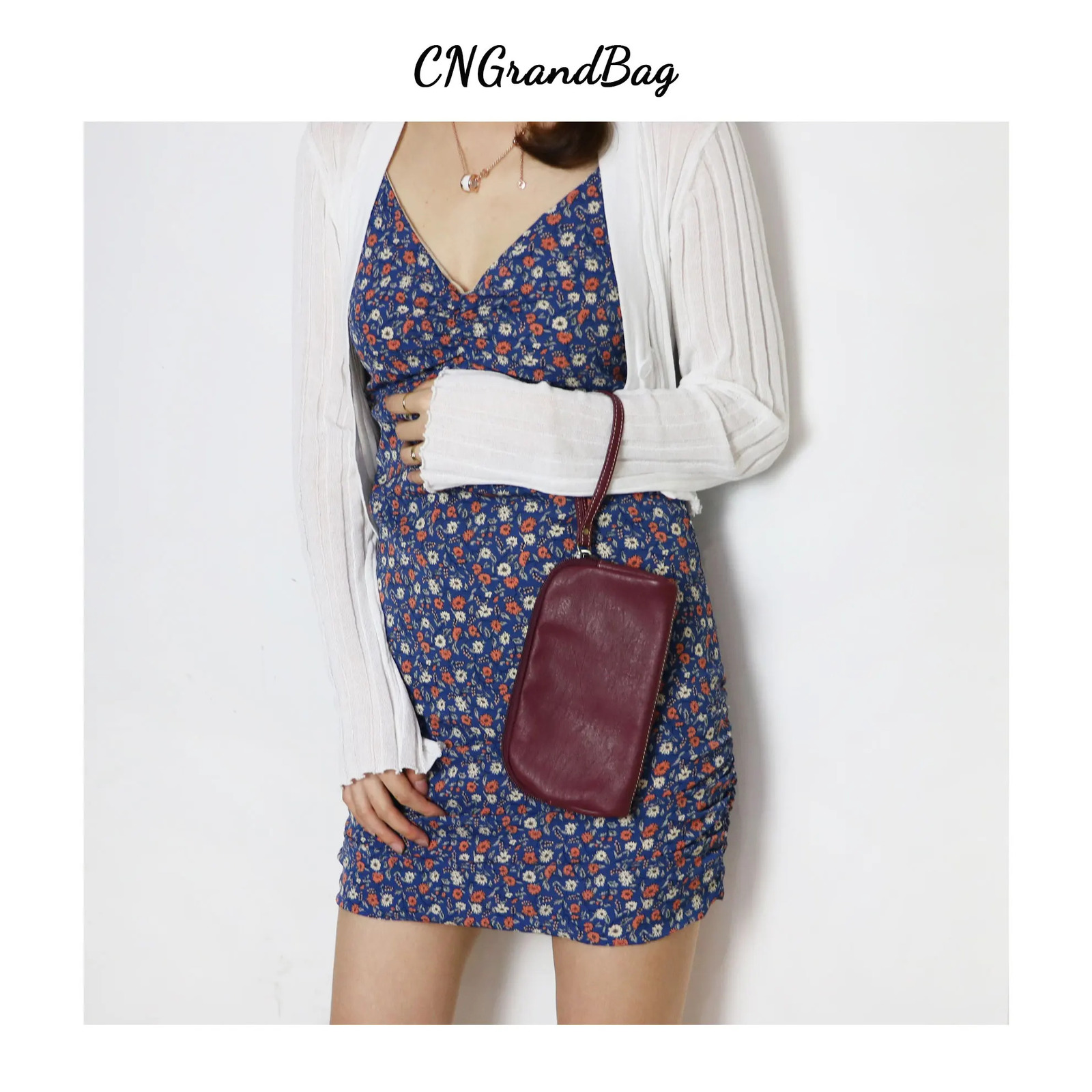 Classic Womens Genuine Cow Leather Clutch Bag Soft Grain Wrist Suitable for Mobile Wallet 240808