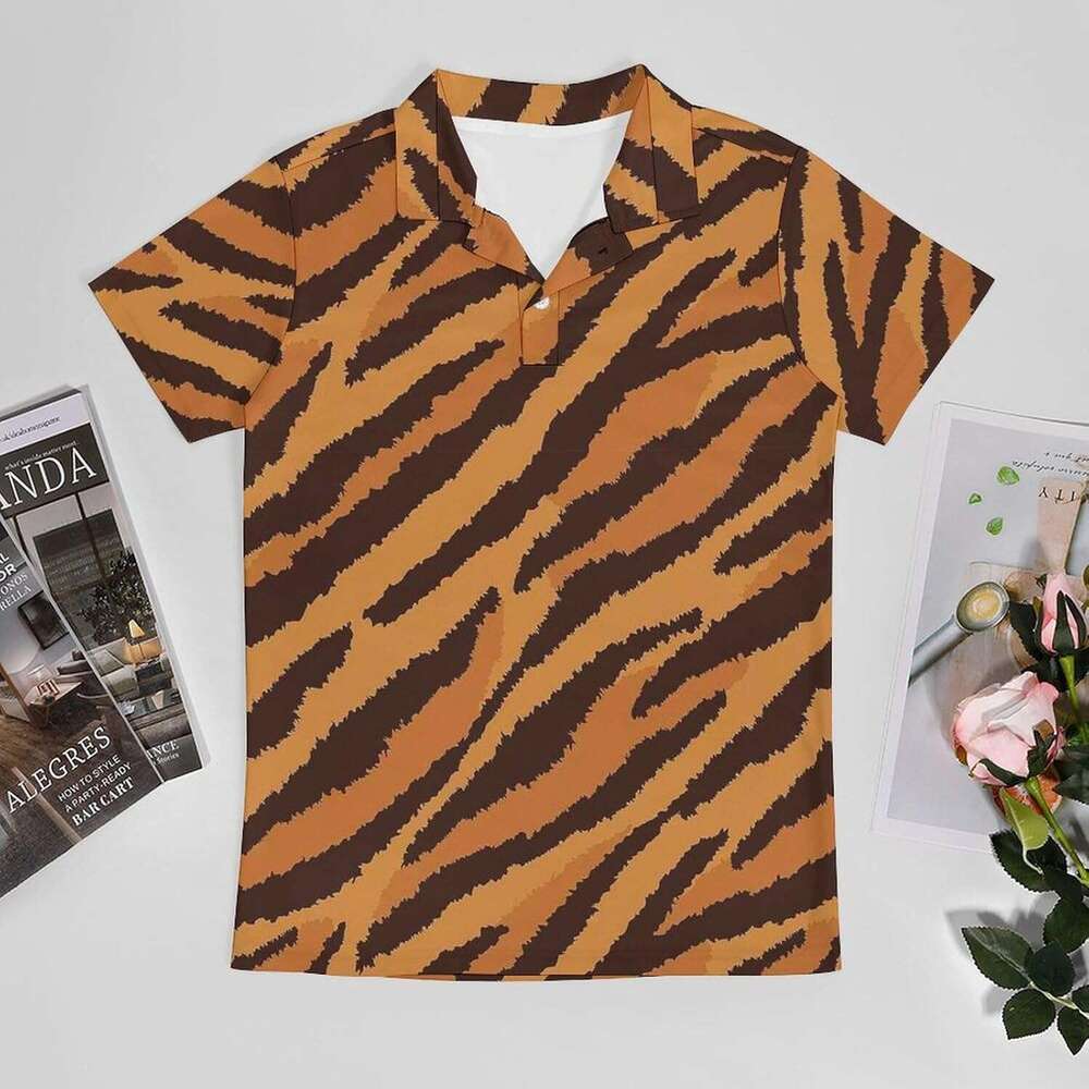 2025S Fashion Designer Shirt Mens Polo Quick Dry Moisture Wicking Tiger Stripe D Print Sleeve Golf Shirts Polos Shirts Tshirt Casual Tops Summer Cloth