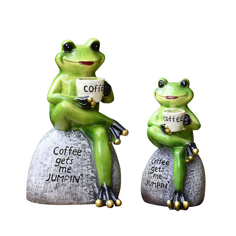 Coffee Drinking Frog Statue Animal Figurines Resin Crafts Collectible Figurines Outdoor Garden Patio Law Decoration