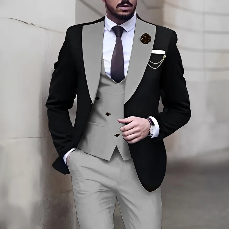 Elegant Mens 3Piece Black Jacket Wedding Groom Evening Dress Party Custom Clothing Handsome 240809