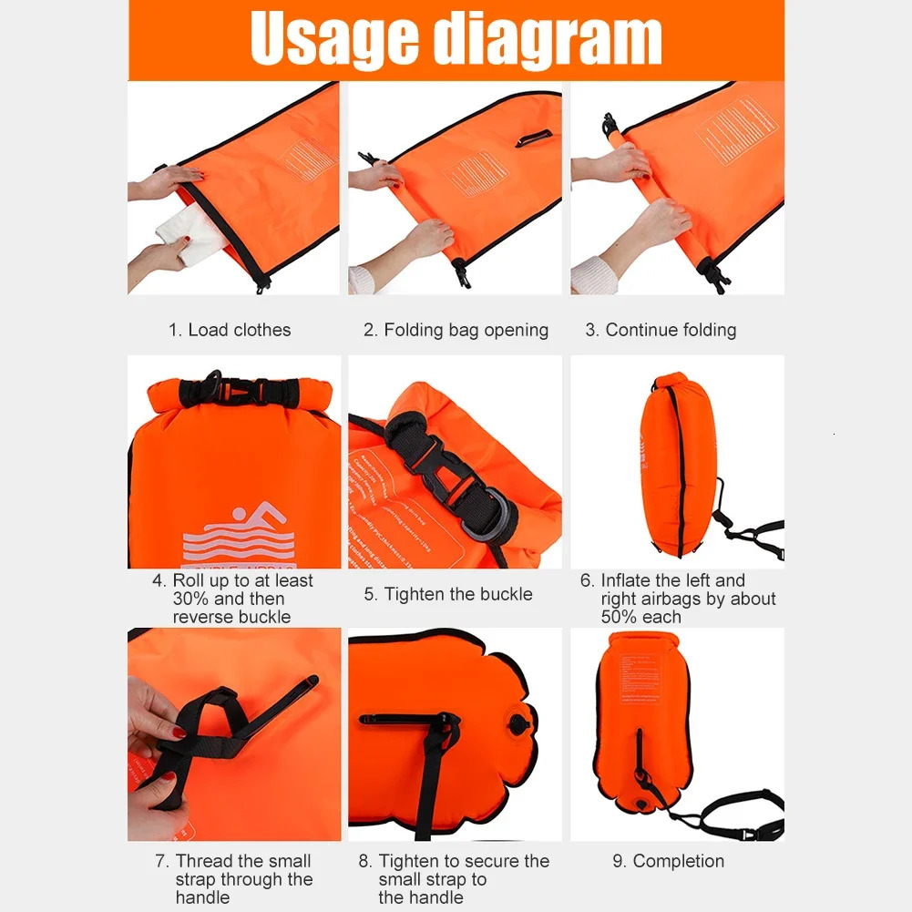 PVC swimming bucket dry bag 20L inflatable open bait towing floating waterproof double air water sports safety 240808