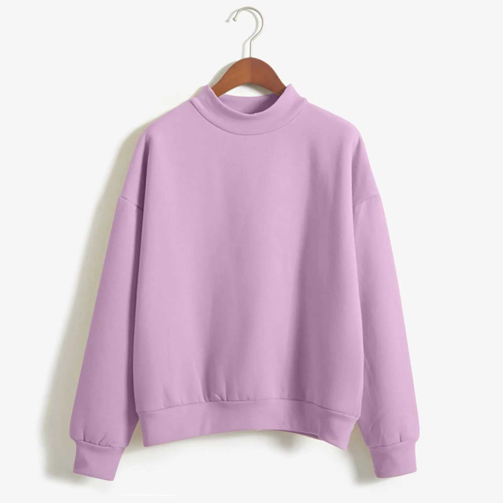 Women O Neck Solid Color Turtleneck Long Slve Velvet Sweatshirt Cotton Lightweight And Breathable Workout Pullover Cozy WearLX241104