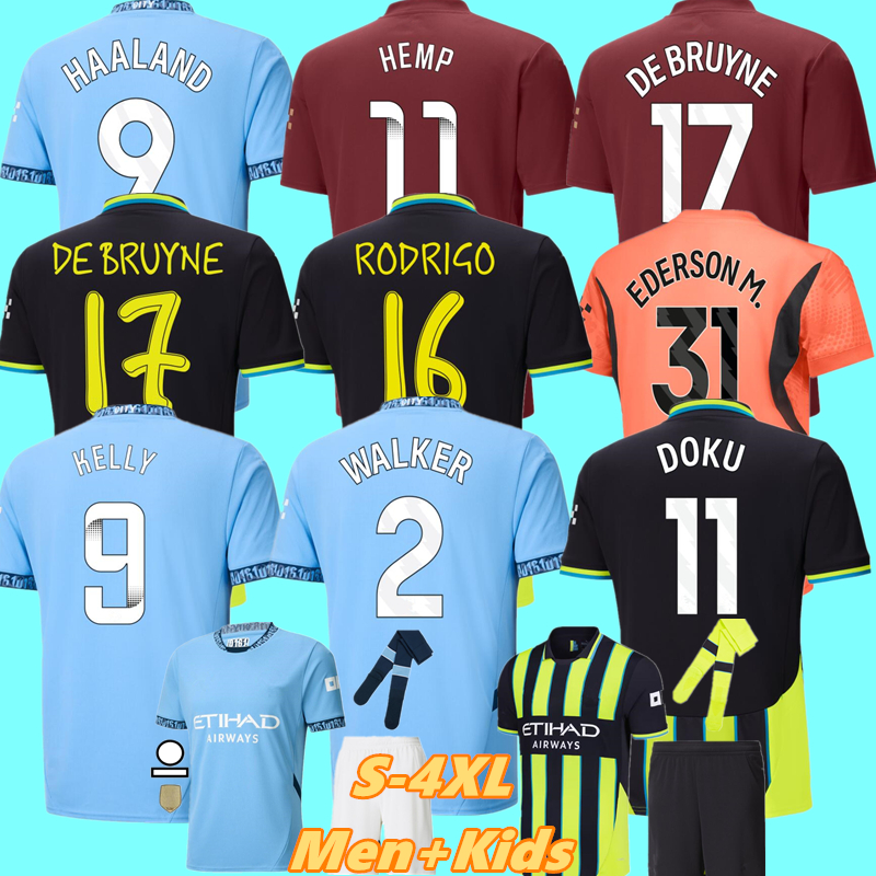2024 2025 HAALAND SOCCER JERSEYS SAVINHO sets Dragon DOKU RODRIGO GREALISH MANS CITIES DE BRUYNE FODEN 23 24 25 football shirts kids HOME MEN Short sleeve kit Maillots