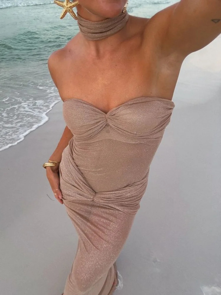 Sexy sequin mesh womens dress ultrathin shoulder sleeveless see through party summer fashion club robe 240809