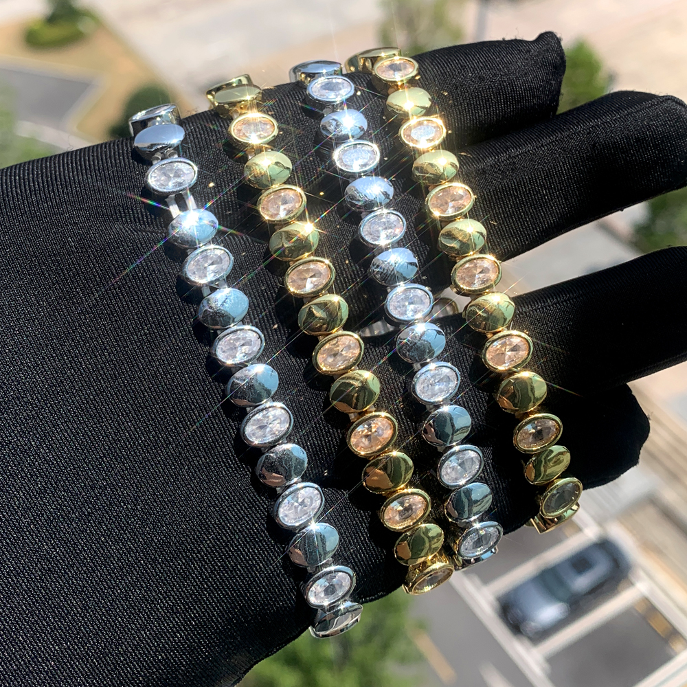 Micro Pave CZ Bezel Oval Shaped Beaded Chain Stretchy Stretch Tennis Bracelet for Women Geometric Classic Luxury Jewelry 2024