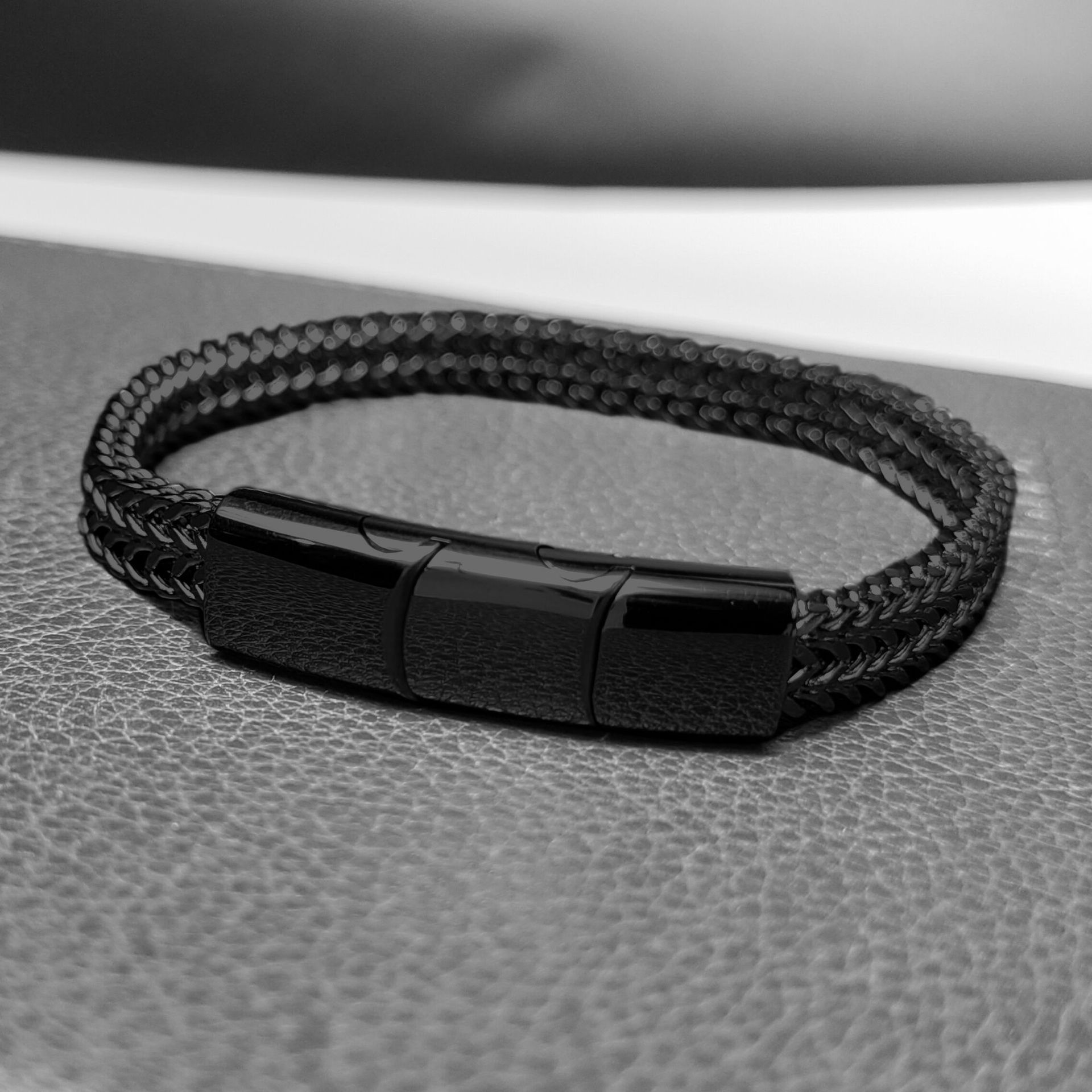 European and American style cross-border hip-hop men's minimalist trend front and back stainless steel three section magnetic buckle woven bracel
