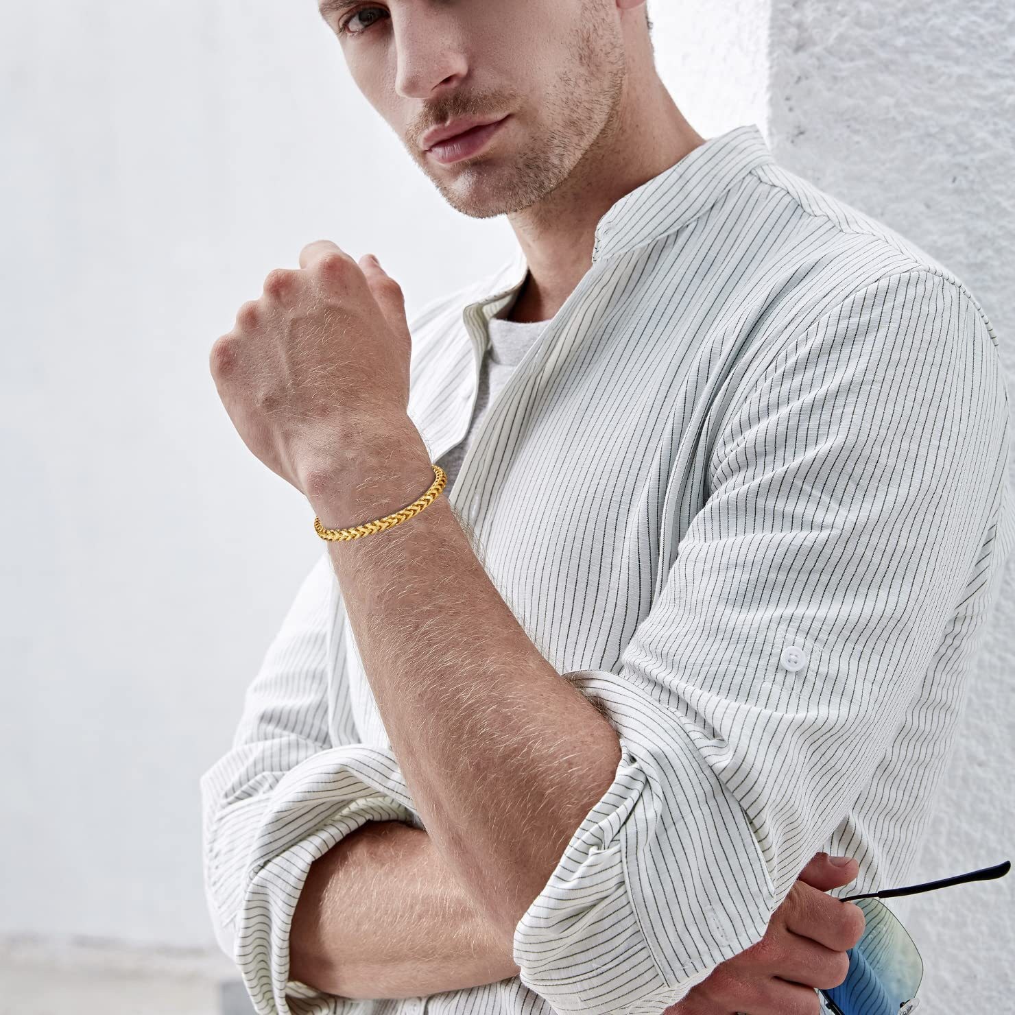 Stainless steel hip-hop men's Cuban bracelet, fashionable and simple folding buckle, Franco bracelet bracelet, wristband