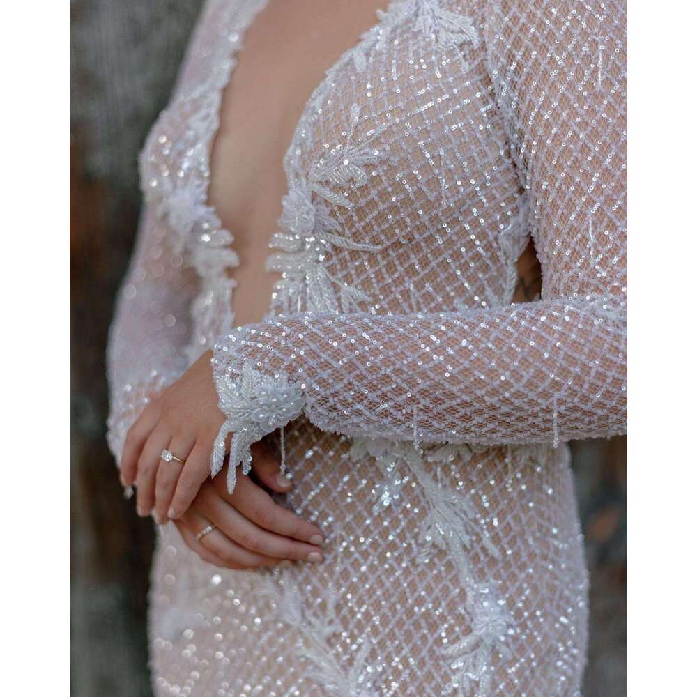 BABYONE A Sheer Mermaid Dress Made Entirely of Sparkly Fishnet Intimate Beaded Fringe Details and Embroidered ral