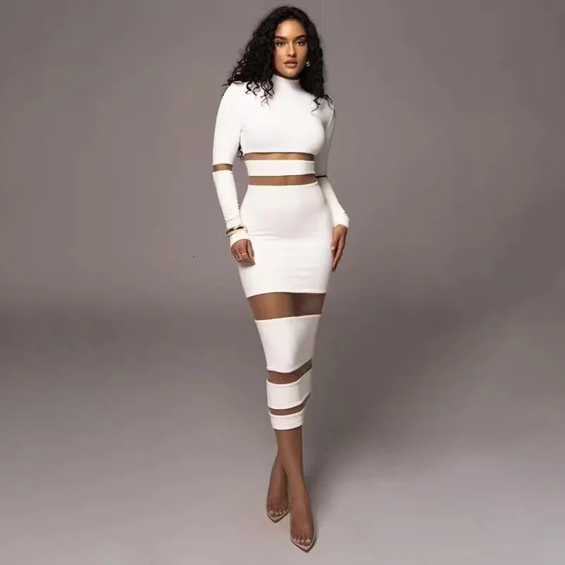 Spring Summer Women Mesh Patchwork Maxi Dress Elegant Sexy See Through Long Sleeve O-neck Robe Party Female Party Vestidos 240809