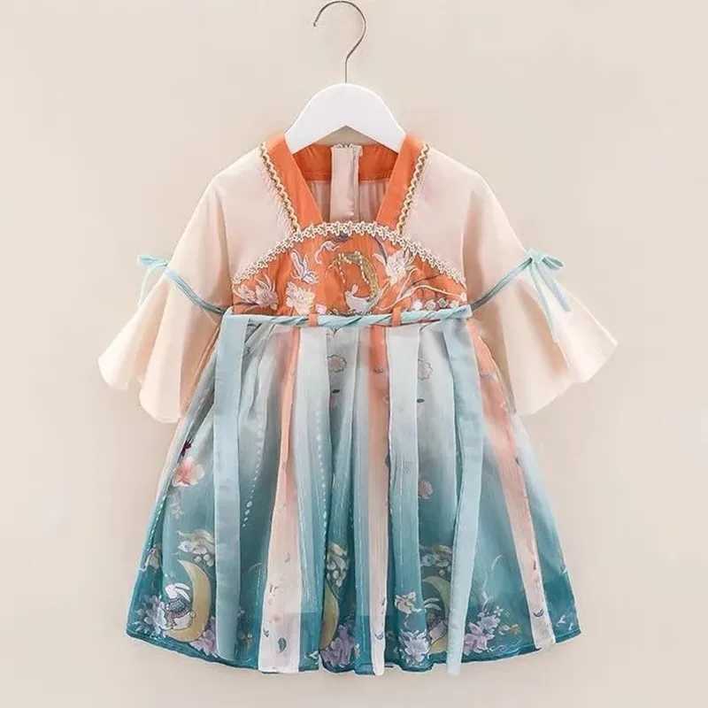 Girls Hanfu Spring and Autumn Clothes 2023 New Tang Suit Chinese Childrens Ancient Clothes Girls Baby DressY240809