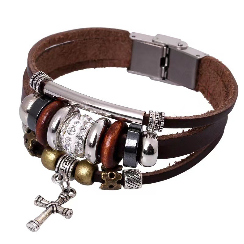 Cowhide bracelet woven jewelry gift retro multi-layer loop watch buckle men's bracelet