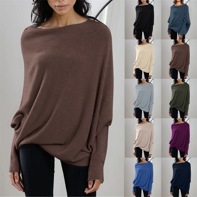 Womens Long Sleeve Neck Tunic Tops Fall Baggy Slouchy Pullover Sweaters Off The Shoulder Sweater 240808CJ