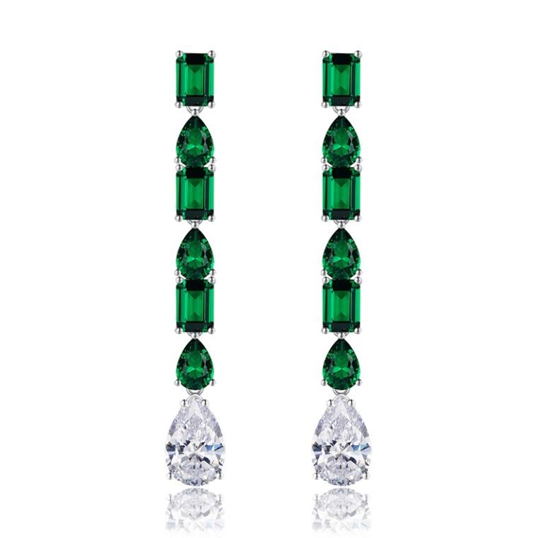 Dangle Earrings: 2024 Sterg Sier Water Drop Moissanite Emerald Tassel Jewelry