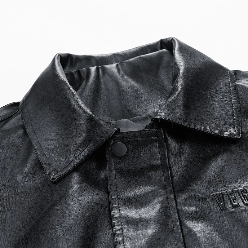 Mens leather clothing autumn style steel stamp letter printing trend street motorcycle jacket mens PU leather jacket240808