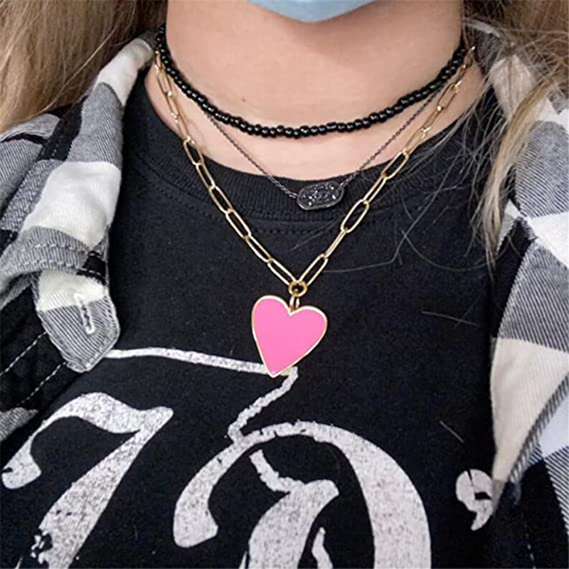 Top source colored heart-shaped jewelry, gold-plated stainless steel paperclip necklace, cute and exquisite necklace for women, boys and girls